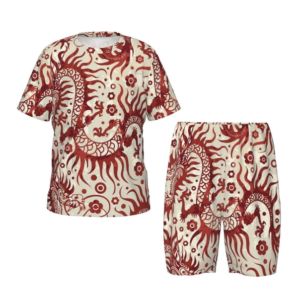 Balery Dragons1 Conjunto de Pijama Infantil de Manga Corta con Estampado – Ropa de Dormir de Algodón Suave-Small