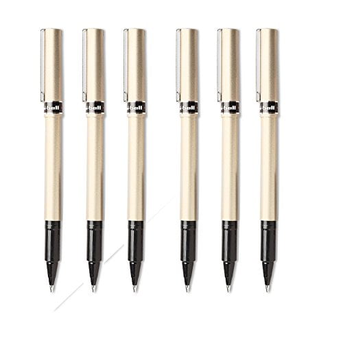 uni-ball Deluxe Fine Point Roller Ball Pens, 6 Black Ink Pens (60052)