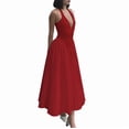 thumbnail image 2 of Women'S Summer Halter Dress Low Cut Sleeveless A Line Tulle Swing Corset Prom Formal Ball Gowns Red S, 2 of 9