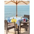 thumbnail image 3 of Outdoor Tablecloth with Umbrella Hole for Patio/Picnic/Party/Camping, Summer Ocean Waterproof Table Cloth Square Cover Washable, Sea Starfish Shell Flowers Lemon Blue Stripes (60"x 60"), 3 of 8