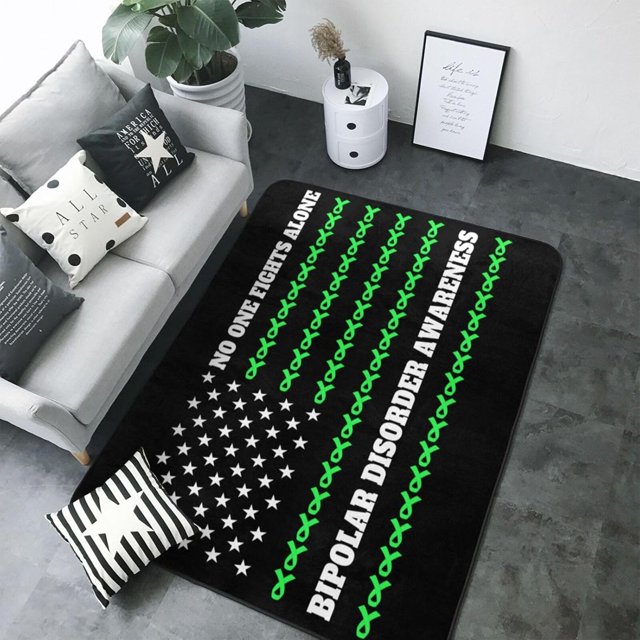 American Flag Fight Bipolar Disorder Awareness Rug for Living Room 80x58 Inch Bedroom Super Soft Flannel Fabric Carpet Room Decor Non-Slip Area Rug