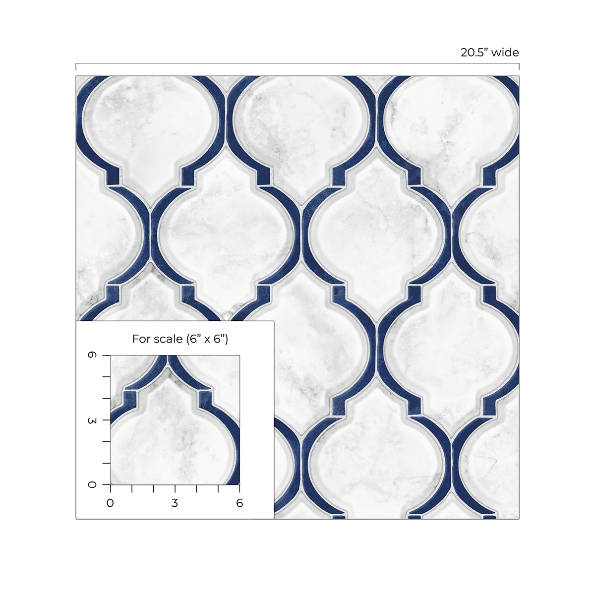 NextWall  Marbled Ogee Peel and Stick Wallpaper Royal Blue & Carrara