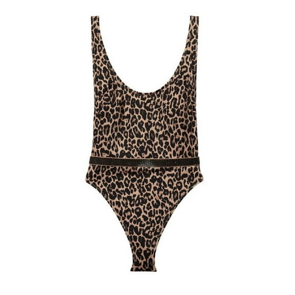 Victoria's Secret Shine Strap Plunge One-piece Swimsuit Side Boob High Cut Leopard Size Large NWT
