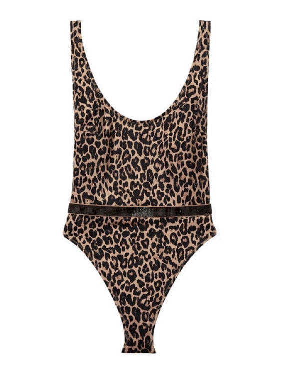 Shine Strap Plunge One-piece Swimsuit Leopard Size Small NWT
