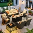thumbnail image 3 of Ovios 9 Pieces Patio Furniture Set with Fire Pit Table Outdoor Conversation All-Weather Rattan Sectional Sofa with Swivel Chairs & Solar Light Table, 3 of 13