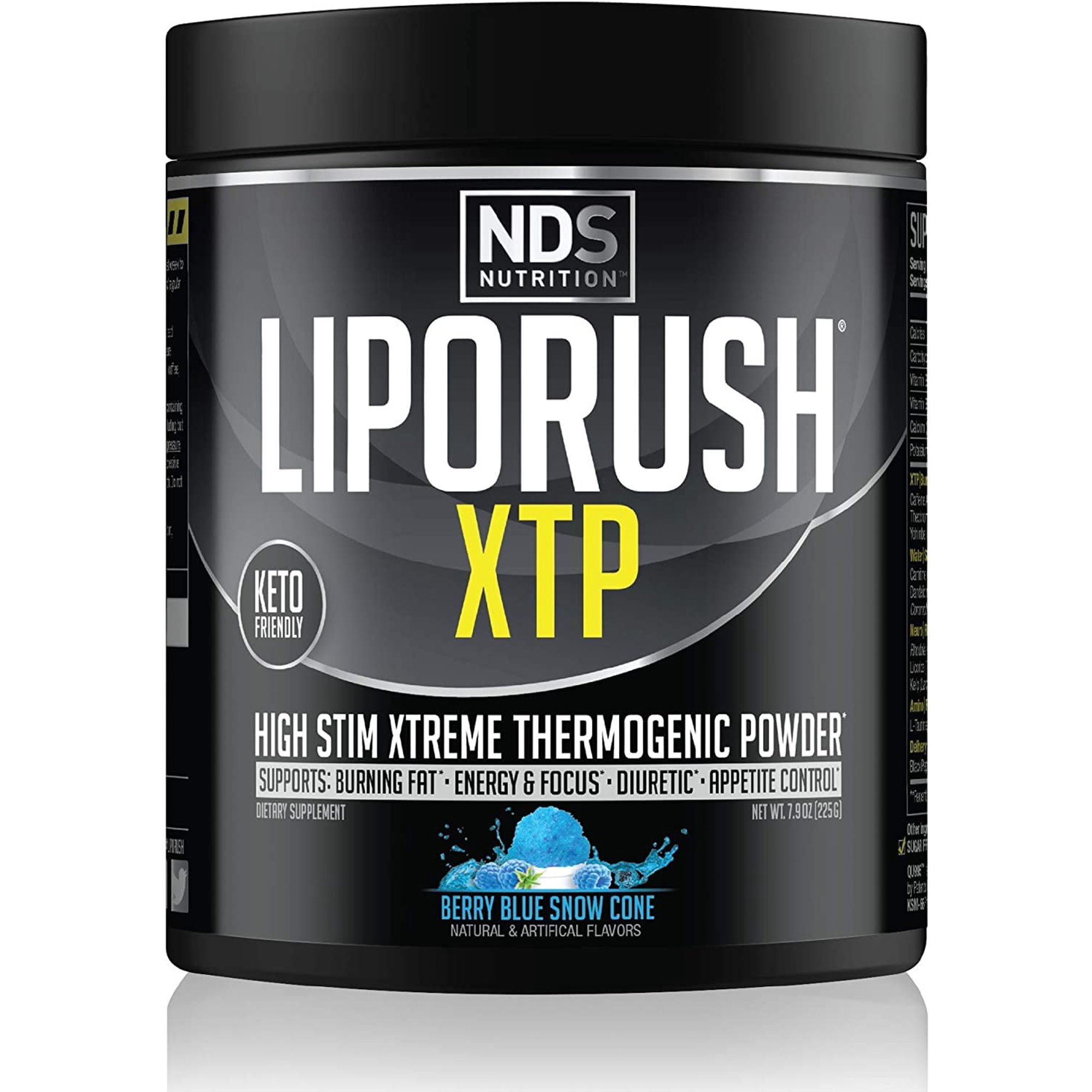 NDS Nutrition LipoRush XTP Thermogenic Fat Burner with L-Carnitine - Energy, Focus, and Appetite Control - Extreme Thermogenic Fat Burning Powder Weight Loss - Blue Berry Snow Cone (45 Servings)