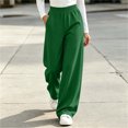 thumbnail image 5 of Kinrui Straight Leg Sweatpants for Petite Women Baggy Lounge Elastic Waist Pants Comfy Cute Fall Trousers Army Green M, 5 of 7