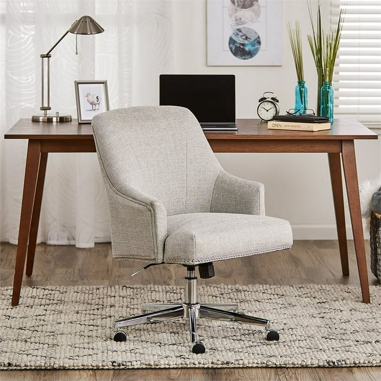 Home Square 2 Piece Swivel Linen Office Chair Set in Light Gray
