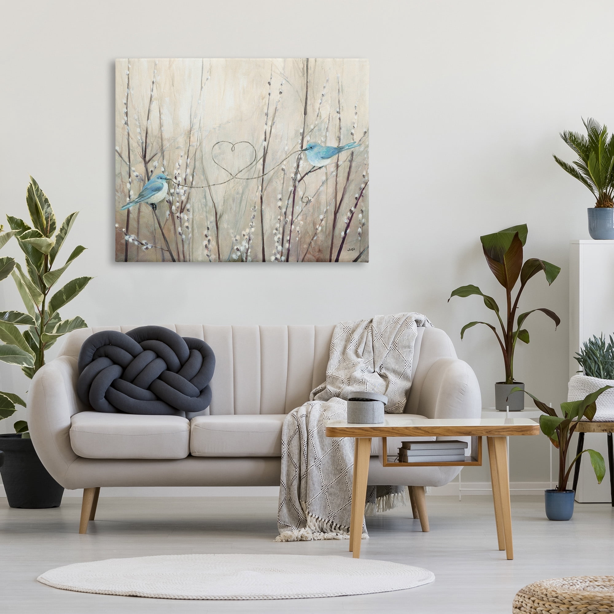 Love Birds with Heart Shape Canvas Art, 48 x 36, Design By Artist Julia Purinton