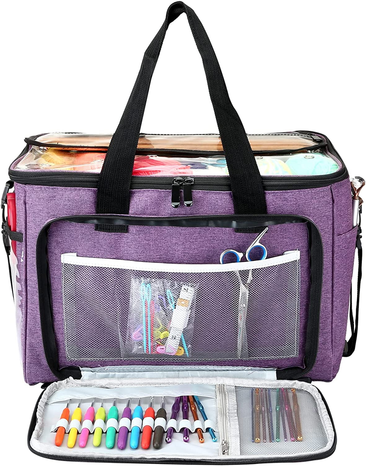 Knitting Bag,Naler Large Capacity Yarn Storage Bag,Purple Yarn Totes for Crochet Hooks,Needles,Yarns