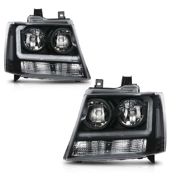 CROSSDESIGN Clear Lens Black Housing Headlights Lamps Fit For 07-14 Chevy Tahoe Suburban
