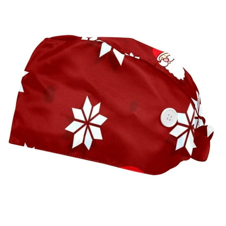 

2PCS Working Cap with Buttons and Sweatband Adjustable Tie Back Hats Bouffant Caps Christmas Scrub Turban Hat
