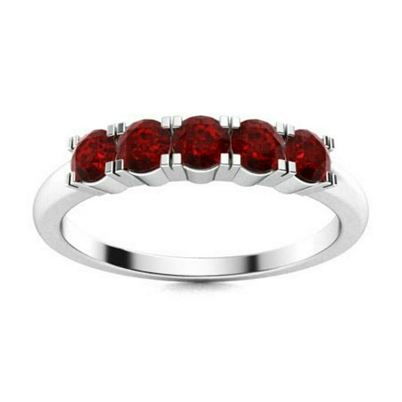 Eternity Ring! Round Cut 3 MM Red Garnet 5-Stone 925 Sterling Silver Stackable Ladies Ring