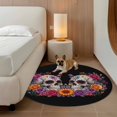thumbnail image 3 of Bright Flowers Skull Round Area Rug 5ft, Vibrant Botanical Skeleton Black Washable Non-Slip Circle Rugs for Bedroom Living Room Kitchen, Soft Low Pile Carpet for Dining Room Playroom Nursery, 3 of 9