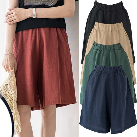 Ahuyic Athletic Shorts for Women,Womens Running Shorts,Women Casual Ankle-Length Pants Loose Hot Pants Cotton And Linen Long Trousers