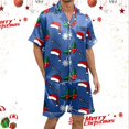 thumbnail image 2 of ibiyuan Mens Christmas Pajamas Set Men Xmas Printed Short Sleeve Shorts Pajama Set, Button Front Soft Holiday Indoor Loungewear Suit, 2 of 5