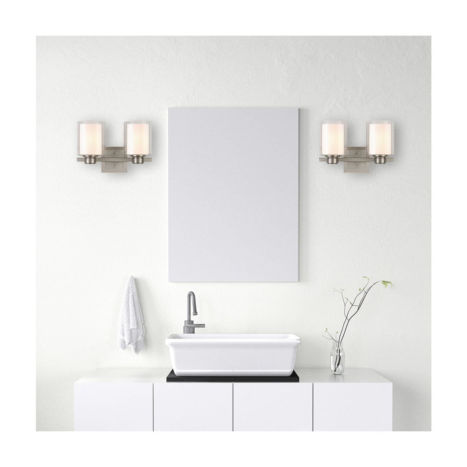 Design House Oslo Traditional 2-Light Indoor Dimmable Wall Light with Double Glass Shades, Satin Nickel