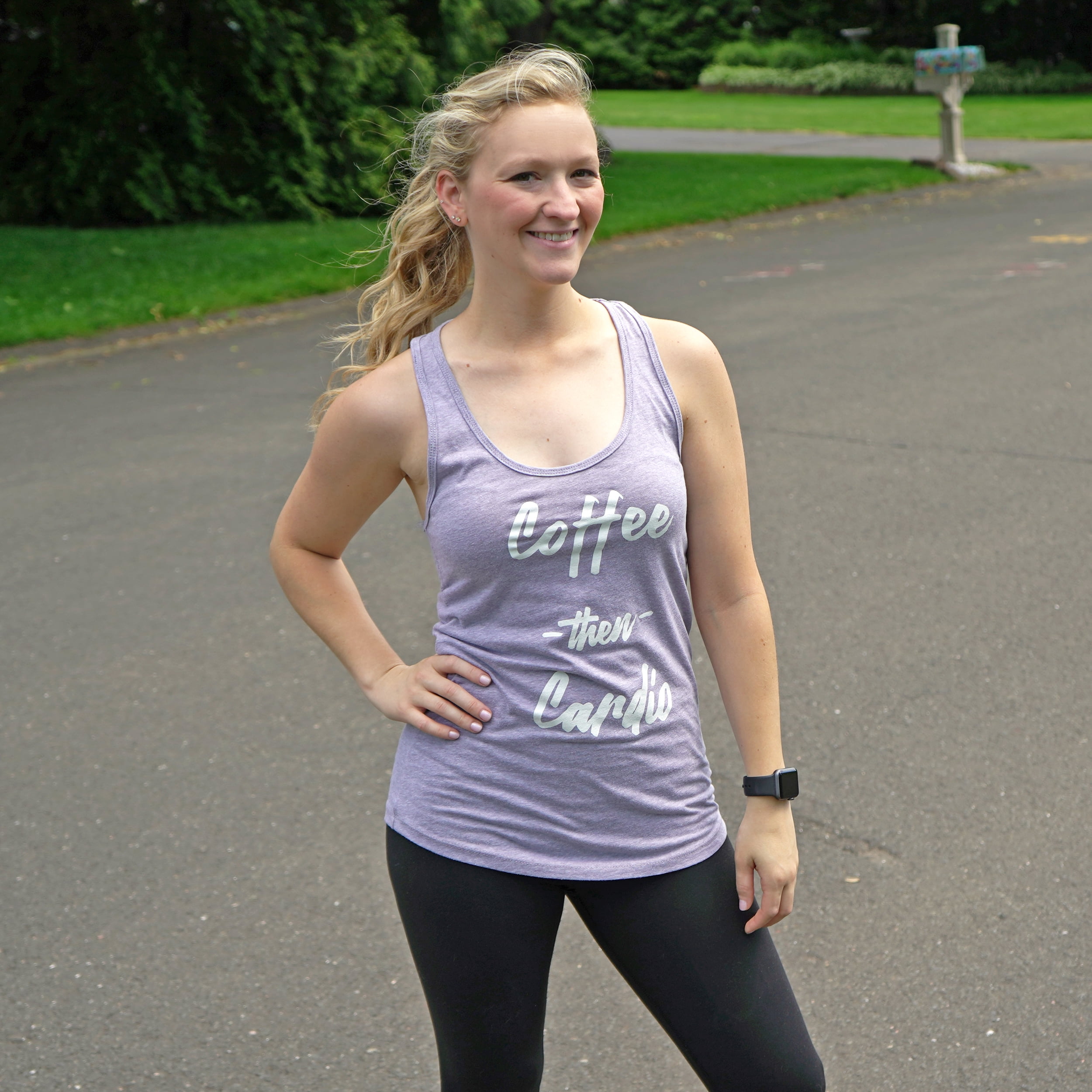 Simply Threads Women's Active Coffee then Cardio Graphic Racerback Tank Top