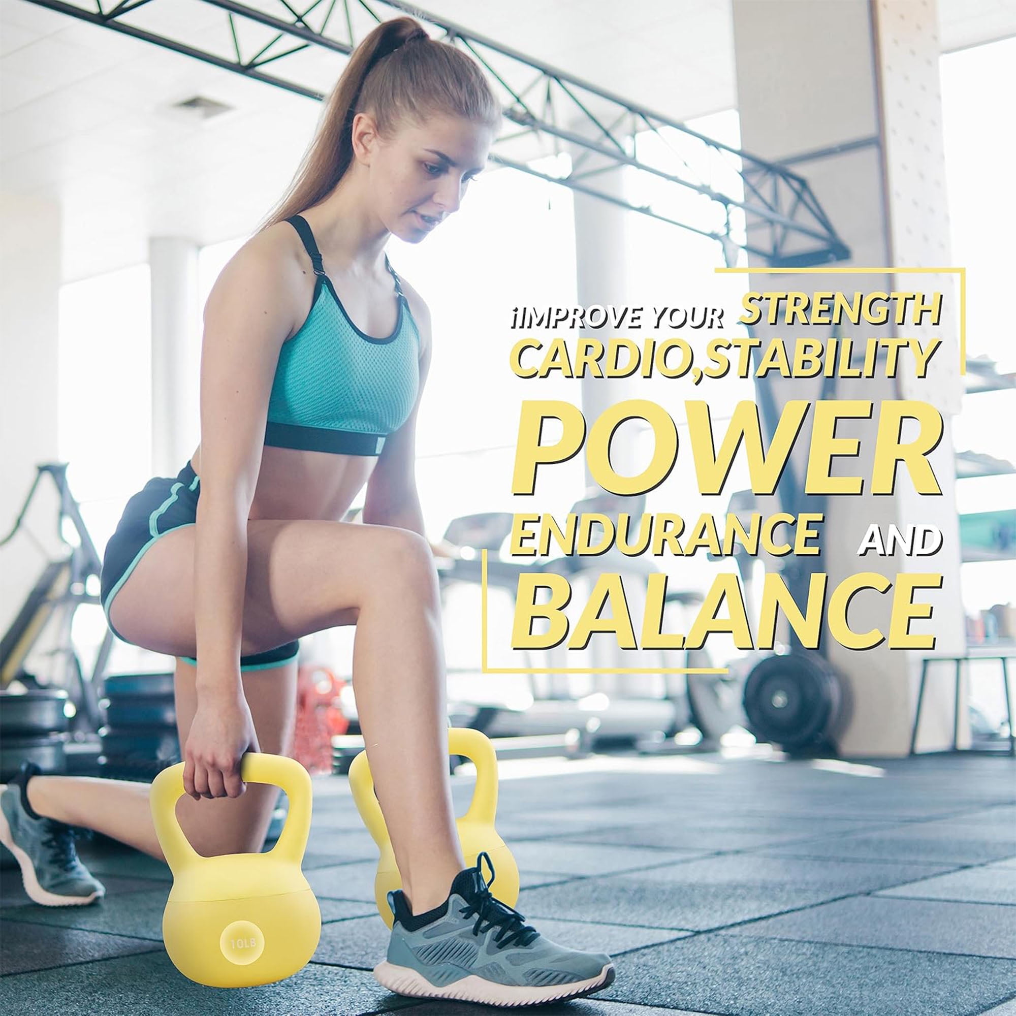 Fitvids Soft Kettlebell with Ergonomic Grip, Iron & Sand Filled, 10 Pounds, Yellow