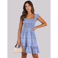 thumbnail image 2 of Vestido ANRABESS 2025 sin mangas, cuello cuadrado, floral azul, talla S, 2 of 9