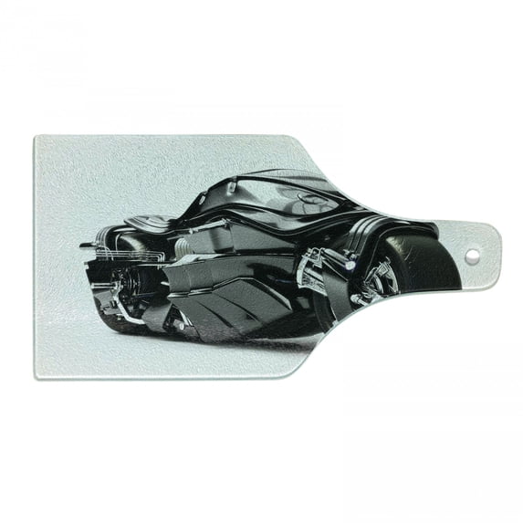 Motorcycle Cutting Board, Futuristic Custom Motorcycle Image High Technology Unique Modern Lifestyle Graphic, Tempered Glass Cutting and Serving Board, Wine Bottle Shape, Black, by Ambesonne