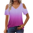 thumbnail image 2 of Tnhcen Women's Summer Loose Fit Off-Shoulder V-Neck Gradient Top - Breathable Spandex Blend Plus Size S-2XL Mesh Shirt, 2 of 7