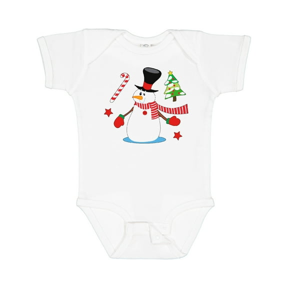 Inktastic Top Hat Snowman with Christmas Tree and Candy Cane Boys or Girls Baby Bodysuit