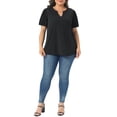 thumbnail image 2 of Agnes Orinda Women's Plus Size Easter Tops V Neck Eyelet Embroidery Puff Sleeve Textured 2026 Summer Fashion Casual Tunic Blouse 1X Black, 2 of 6