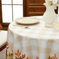 thumbnail image 3 of Fall Round Tablecloth, Thanksgiving Autumn Harvest Pumpkin Buffalo Plaid Table Cloth, Stain Resistant Washable Table Cover for Party/Dining/Holiday- Orange Checkered, 70 Inch, 3 of 6