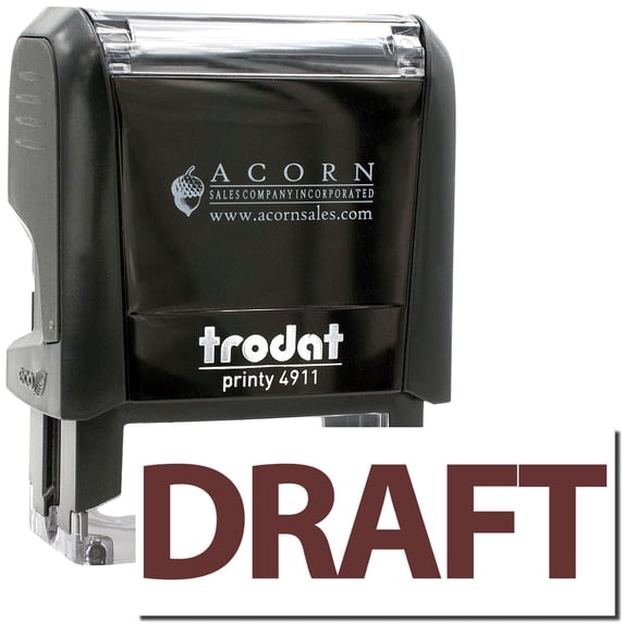 Self-Inking Bold Draft Stamp, Trodat Printy 4911, Press and Print Stamping, Impression Size 5/8" x 1-1/2", Up to 10,000 Impressions - Brown Ink