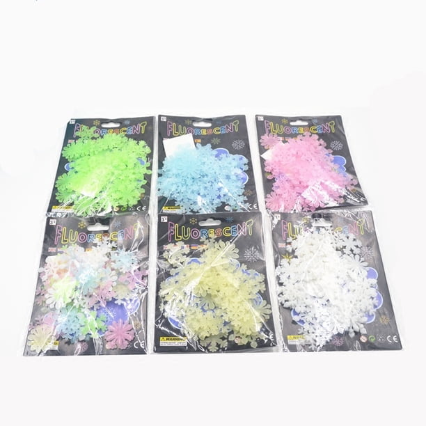 50 piezas de pegatinas de pared luminosas de copos de nieve, pegatinas fluorescentes tridimensionales, pegatinas de decoración de habitación de niños de dibujos animados, regalos de Navidad