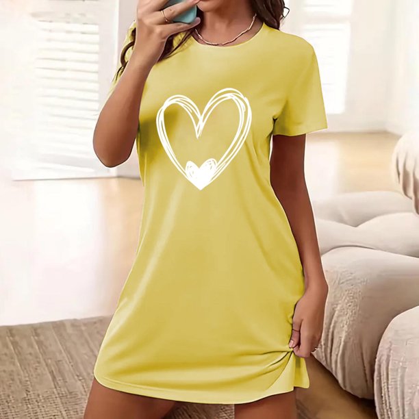 Camisón corto de talla grande para mujer, camisón de manga corta con estampado de pecho a la moda, camisón para mujer