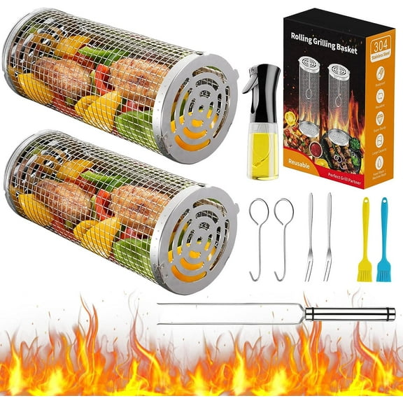 RUYE 360 Degree Rolling Stainless Steel Grill Baskets