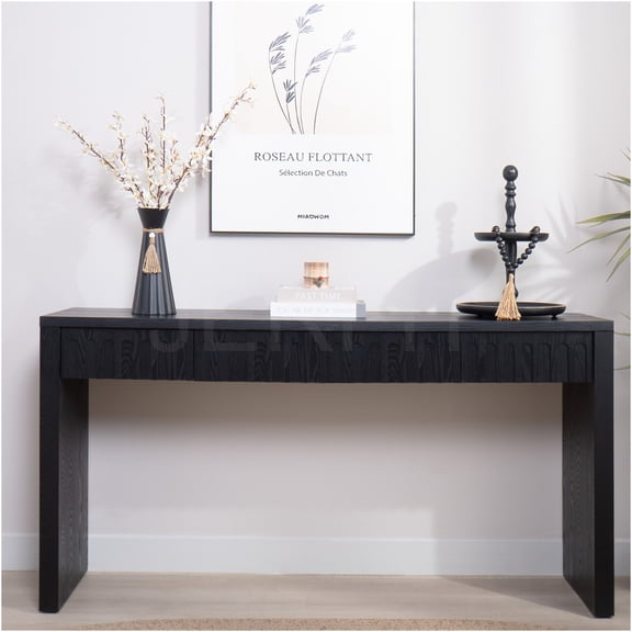 JERFIT Modern 59.2" Sofa Table with 4 Drawers, Black Entryway Console Table for Hallway & Living Room