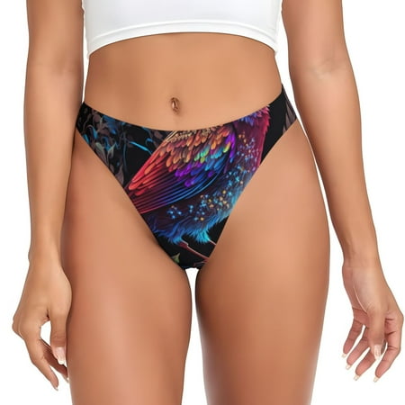 Sigee Artistic Colorful Bird for Women s G-String Panty  Low Rise  Soft Lace Perfect for Everyday Wear or Special Occasions-Small