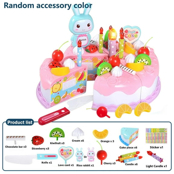 Apmemiss Play Food Toy Set 38 PCS, Pretend Birthday Cake with Candles for Kids, DIY Cutting Play Kitchen Toys for Children, Educational Pretend Play for Boys Girls 3+ Years
