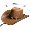 thumbnail image 6 of Moxufan Retro Ethnic Style Belt Decor Faux Leather Western Cowboy Hat Women Men Vintage Gentleman Dress Hat Adjustable Cowgirl Jazz Hat,Camel, 6 of 8