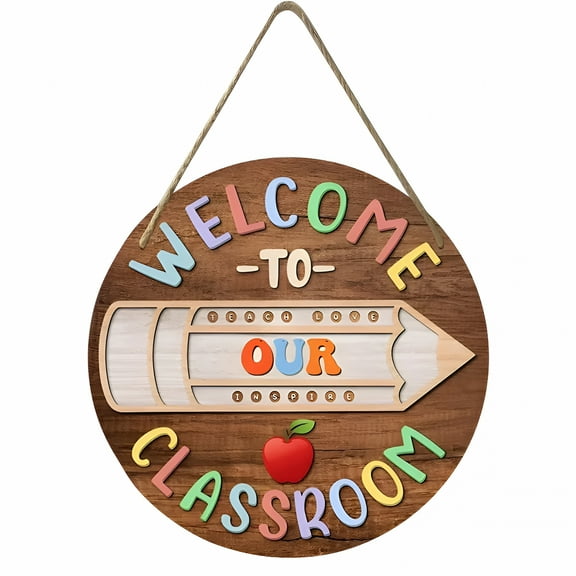 LAMIRO Welcome To Our Classroom Door Sign,First Day Of School Decorations,Classroom Signs For Teachers,7.8*7.8 Wood Door Sign With A Rope,Classroom Welcome Sign,Teacher's Door Sign