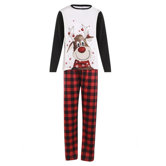 Faithtur Christmas Elk Hauts Raglan et Pantalons à Carreaux Pyjamas Parent-Enfant