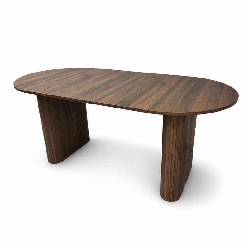 70.8" Long Oval Dining Table for 6-8, Large Wooden Kitchen Dinner Table with Striped Base & Non-Slip Foot Pads