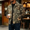 thumbnail image 5 of Havenx Camo Corduroy Jacket for Men Long Sleeve Button Down Shirt Jacket with Pockets Lapel Collar Camouflage Print Shacket Jacket Work Fall Winter Vintage Casual Loose Fit Clothing,Yellow S, 5 of 6