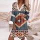 thumbnail image 1 of Puntoco Vestido De Manga Corta Con Cuello En V, Vestido De Mujer Estampado De Patchwork De Encaje Con Cuello En V Y Manga Media Azul Marino Xxl, 1 of 5