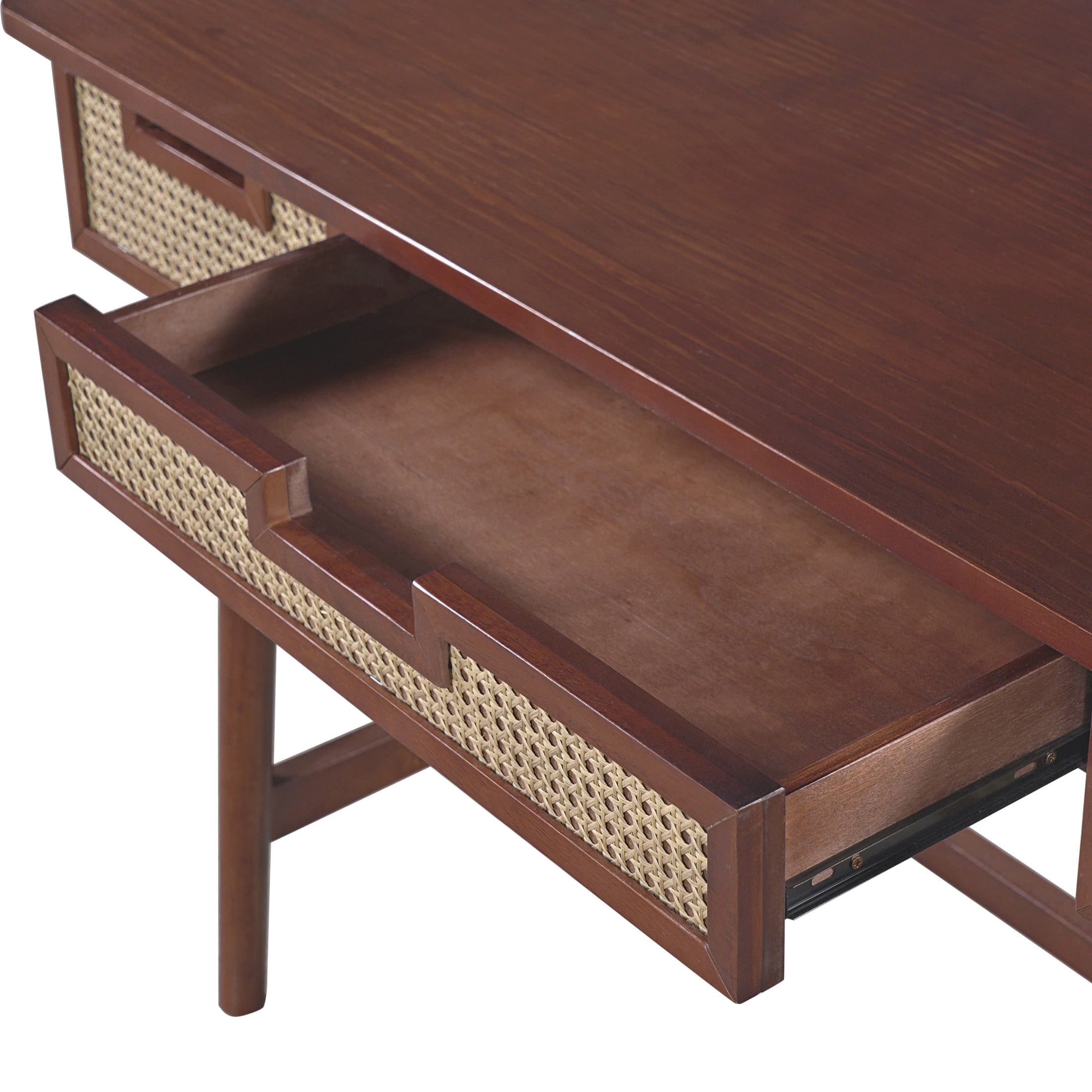 Christopher Knight Home 51" Writing Desk with 3 Rattan Drawers, Wood Vanity Workstation, Brown