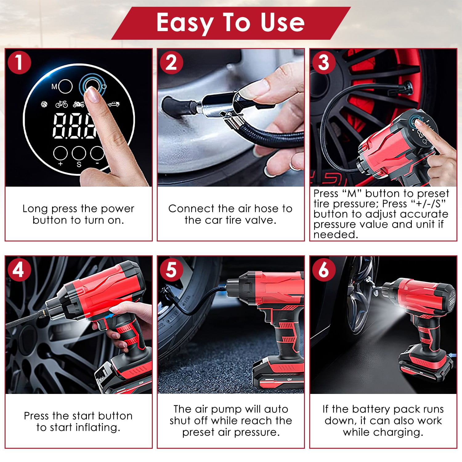 12V Cordless Tire Inflator Air Compressor for Car Bike Sport Ball, iMounTEK 150 PSI Car Tire Pump with Digital Pressure Gauge