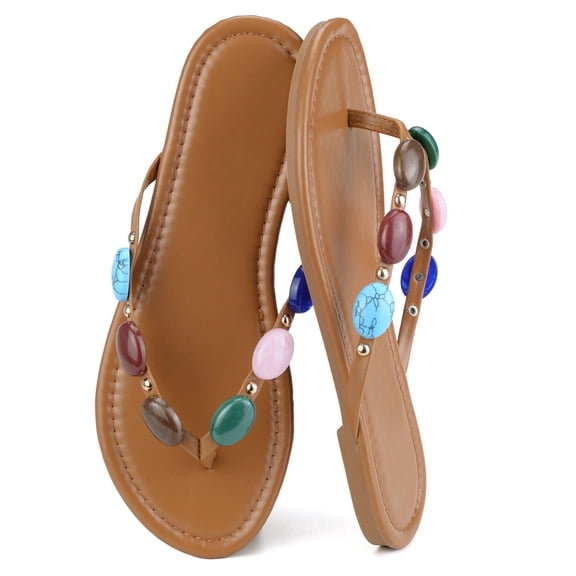 BERANMEY Women’s Beaded Flip Flops for Women Boho Dressy Summer Slide Sandals Flip Flops Comfortable Womens Flip Flops for Beach, Vacation & Walking