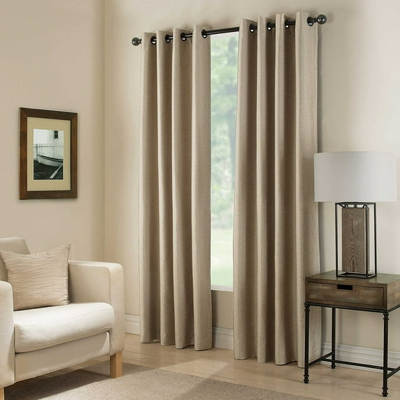 (#32) Hotel Quality Silver Grommet Top, Faux Silk 1 Panel Taupe Tan Solid Thermal Foam Lined Blackout Heavy Thick Window Curtain Drapes Grommets 63" Length
