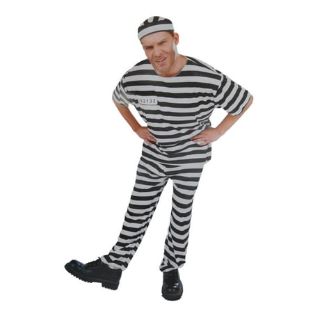 Mens In The Clink Convict Prisoner Halloween Costume Hat Top & Pants