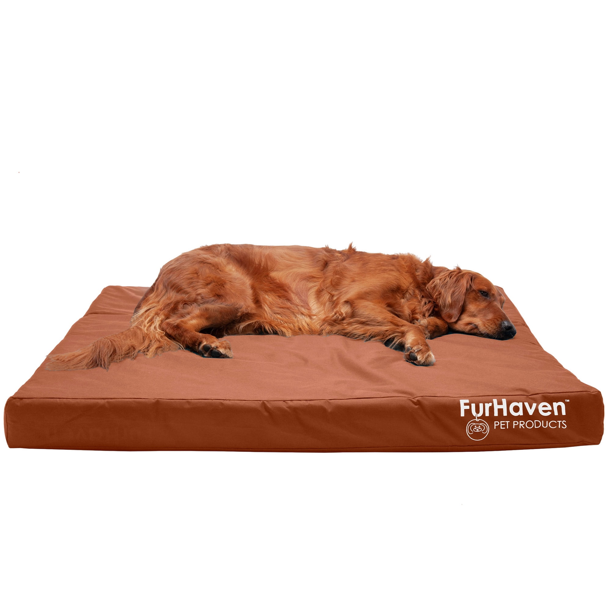 FurHaven Pet Products Indoor/Outdoor Oxford Cooling Gel Top Deluxe Mattress Pet Bed for Dogs & Cats - Chestnut, Jumbo