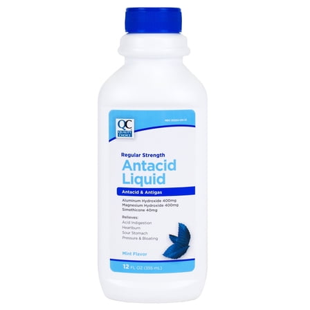 Quality Choice Regular Strength Antacid Liquid, Relieves Heartburn & Bloating, Mint Flavor, 12 FL OZ