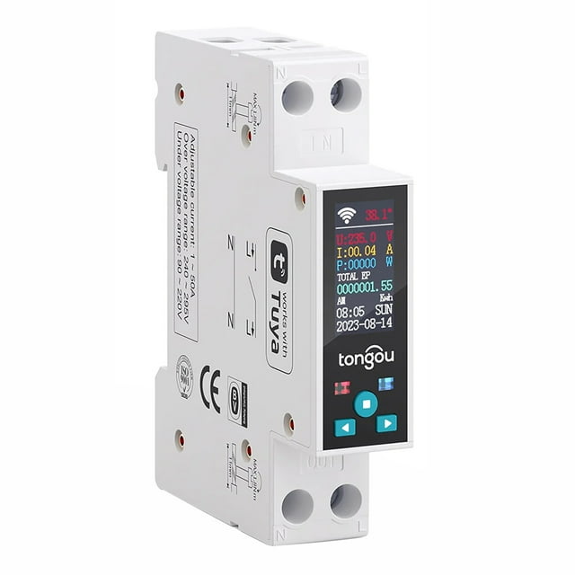 tongou Disjoncteur Intelligent avec Minuterie LED, Contrôle WiFi Tuya, Commandes Vocales, Fonction Prépayée, Protections et Minuteries Multiples, Installation Facile pour Maison/bureau/alexa/google - 50A Max